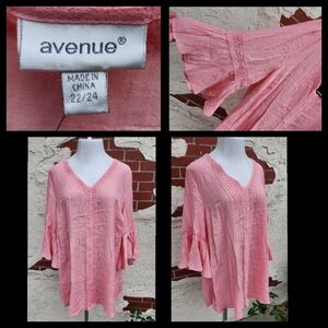 New 22/24 tall AVENUE tunic pleated lace bell 3/4 long sleeve v-neck 22 24